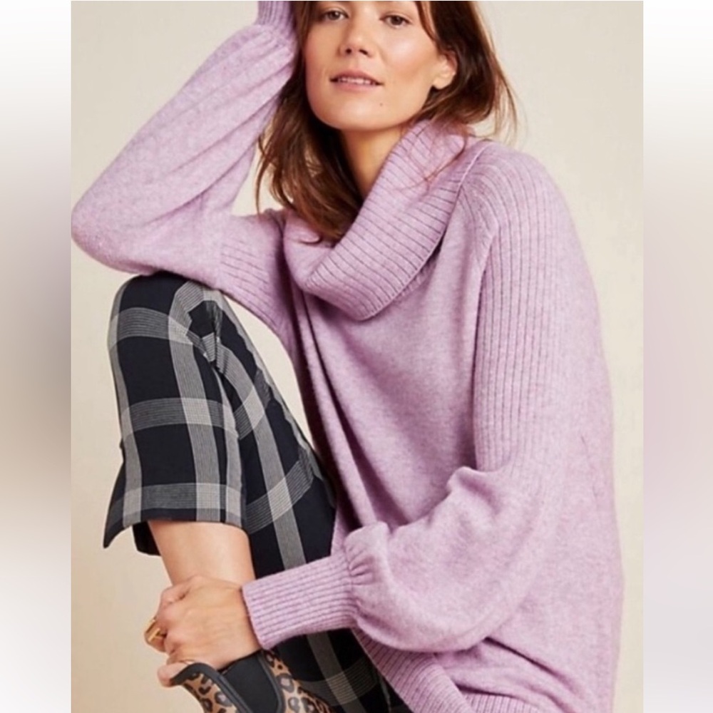 Anthropologie Purple Cowl-Neck Balloon Sleeve Sweater -XS